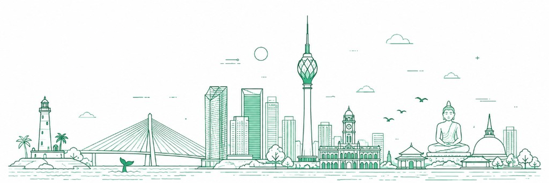 Illustrated Colombo skyline and technology community gathering for Colombo Tech Week.